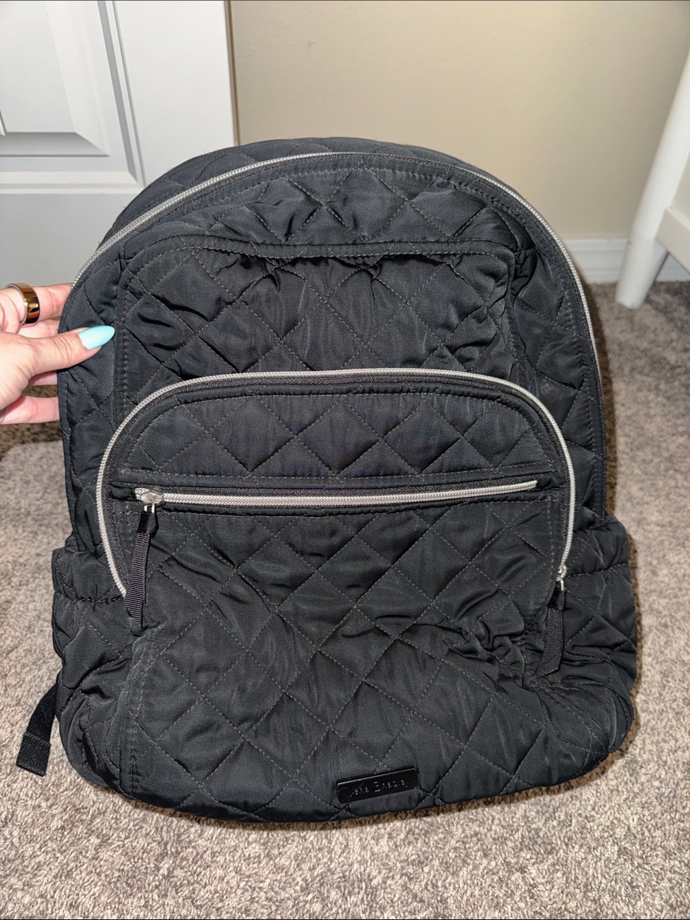 Vera Bradley Quilted Black Backpack with Front Zip Pocket
